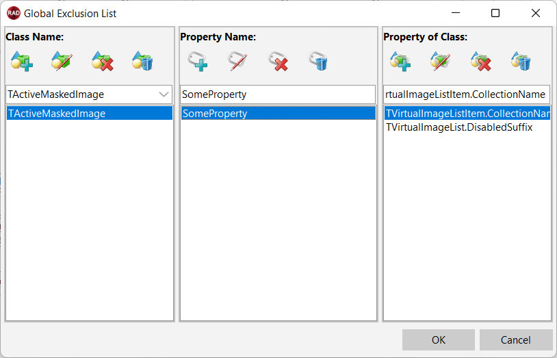 Global Exclusion List property editor